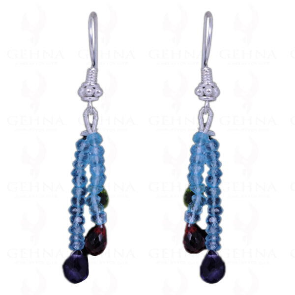 Garnet, Blue Topaz, Amethyst & Peridot Gemstone Earrings In Solid Silver ES-1061