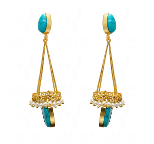 Pearl & Blue Turquoise Studded Earrings FE-1061