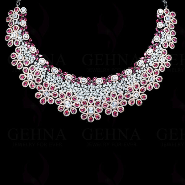 Tourmaline & Simulated Diamond Studded Beautiful Necklace Set FN-1061