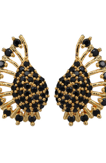 Designer Black Spinel & Golden Elements Studded Pendant & Earring Set FP-1061