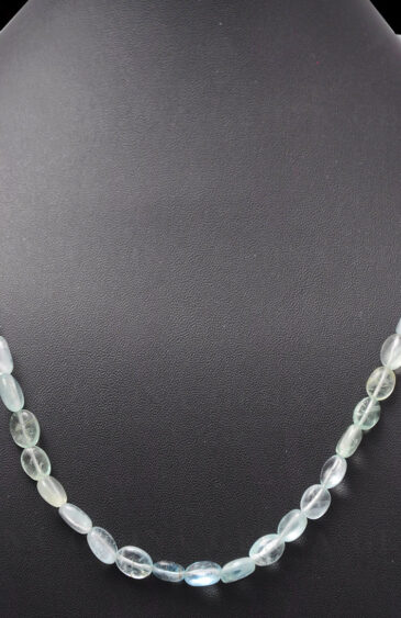 Aquamarine Gemstone Oval Shaped Bead Strand Necklace NS-1061