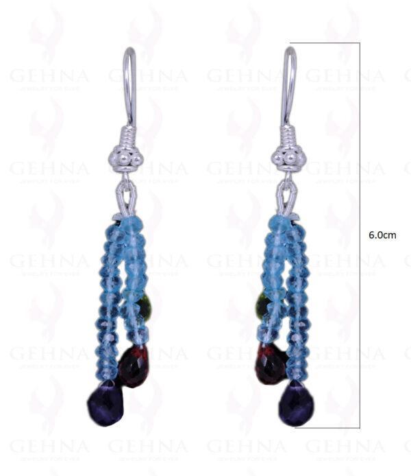 Garnet, Blue Topaz, Amethyst & Peridot Gemstone Earrings In Solid Silver ES-1061