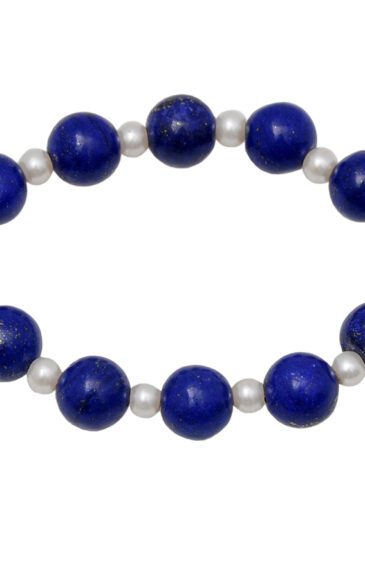 Pearl & Lapis Lazuli Gemstone Beaded Flexible Bracelet BS-1062