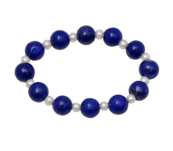 Pearl & Lapis Lazuli Gemstone Beaded Flexible Bracelet BS-1062