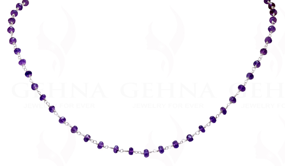 18" Amethyst Gemstone Bead Chain In .925 Sterling Silver CS-1062