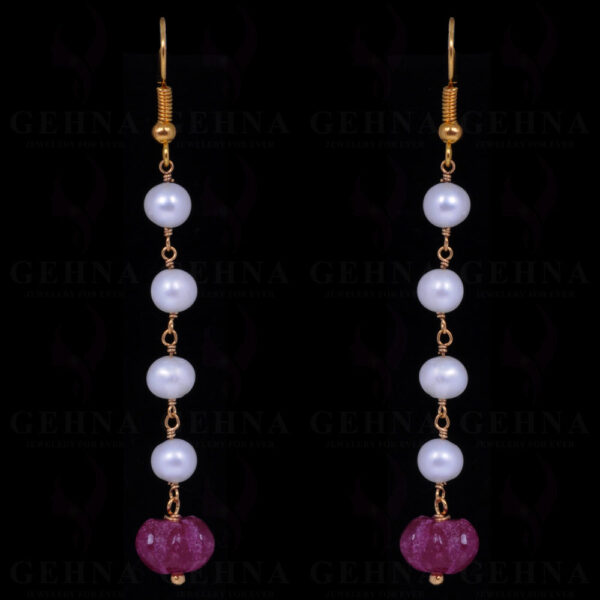 Pearl & Melon Shape Ruby Gemstone Earrings Made In .925 Solid Silver ES-1062