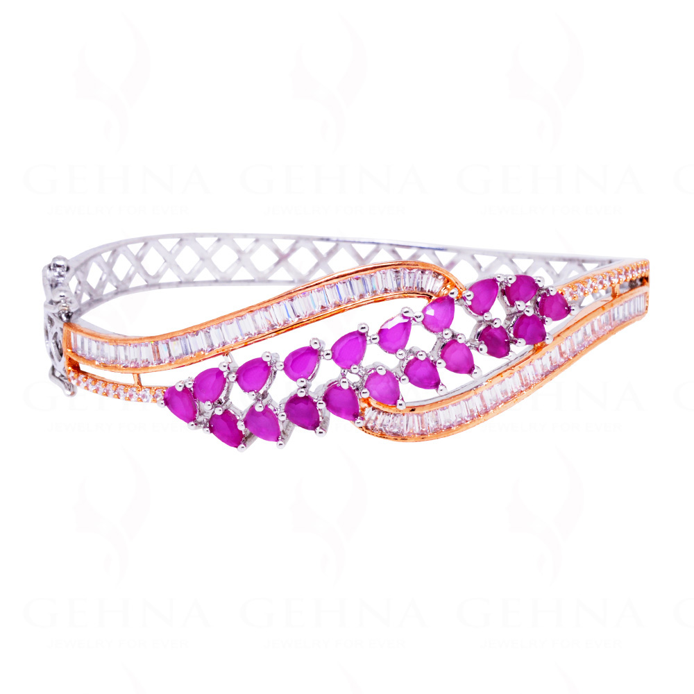 Ruby & Cubic Zirconia Studded Dual Polished Beautiful Stylish Bracelet FB-1062