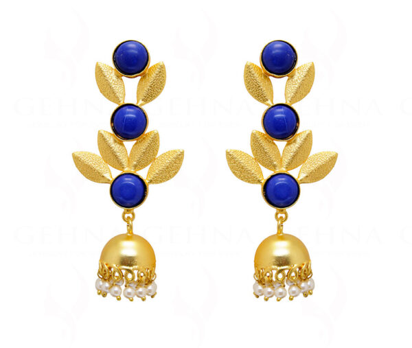 Pearl & Lapis Lazuli Studded Leaf Shaped Earrings FE-1062