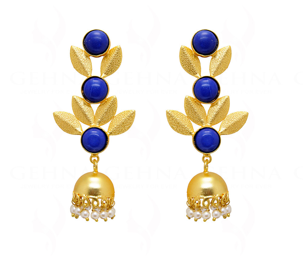 Pearl & Lapis Lazuli Studded Leaf Shaped Earrings FE-1062