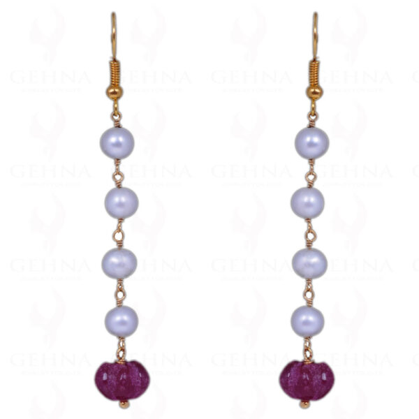 Pearl & Melon Shape Ruby Gemstone Earrings Made In .925 Solid Silver ES-1062