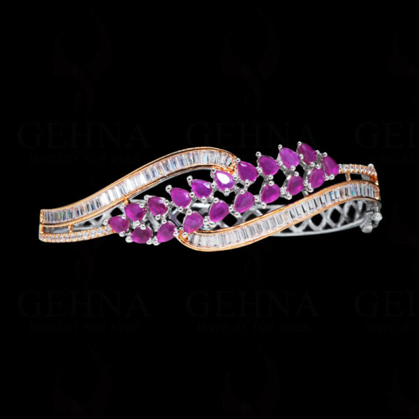Ruby & Cubic Zirconia Studded Dual Polished Beautiful Stylish Bracelet FB-1062