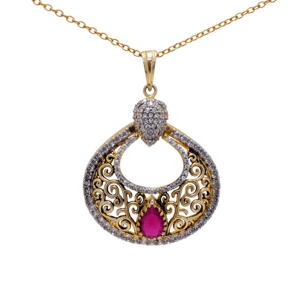 Cubic Zirconia & Ruby Studded Trendy Pendant & Earring Set FP-1062