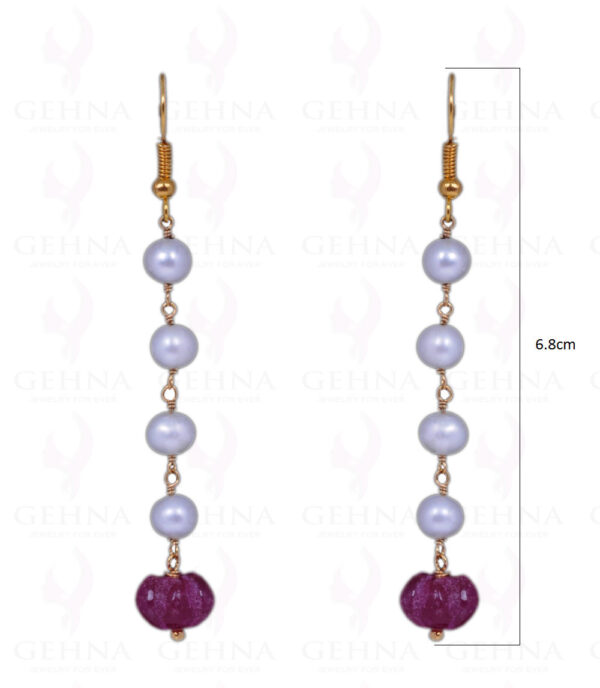 Pearl & Melon Shape Ruby Gemstone Earrings Made In .925 Solid Silver ES-1062