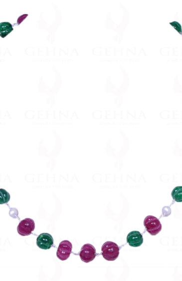 Pearl, Ruby & Emerald Gemstone Bead Chain In .925 Sterling Silver Cm1063