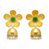 Pearl & Green Jade Color Studded Flower Shape Earrings FE-1063