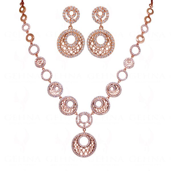 Rose Gold Plated Simulated Diamond Studded Stylish Necklace Set FN-1063