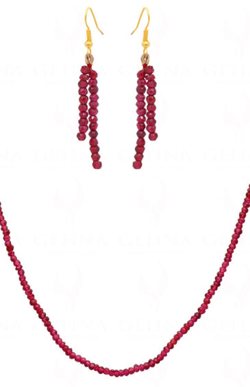 Red Garnet Gemstone Round Faceted Bead Strand Necklace Set NS-1063