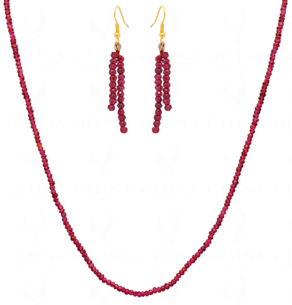 Red Garnet Gemstone Round Faceted Bead Strand Necklace Set NS-1063