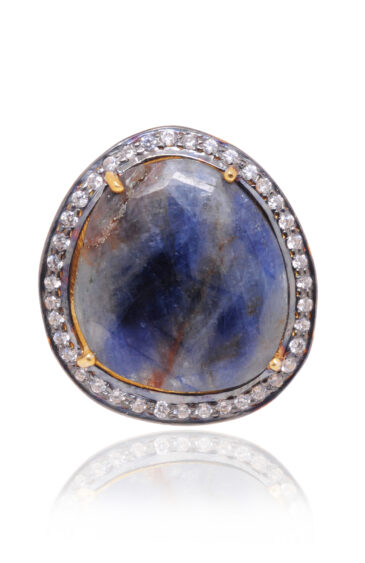 Blue Sapphire Gemstone Studded 925 Sterling Silver Fancy Shaped Ring SR-1063