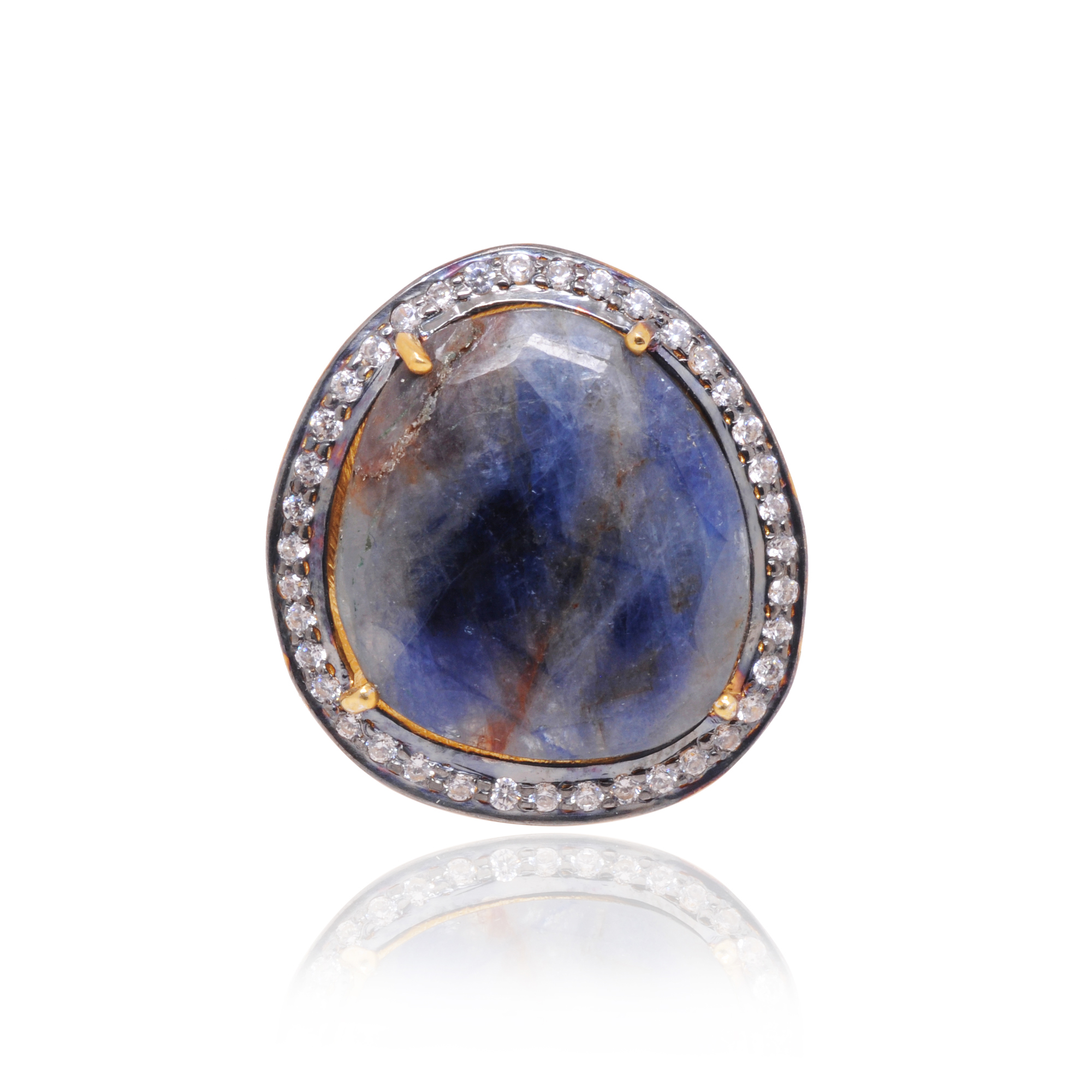 Blue Sapphire Gemstone Studded 925 Sterling Silver Fancy Shaped Ring SR-1063