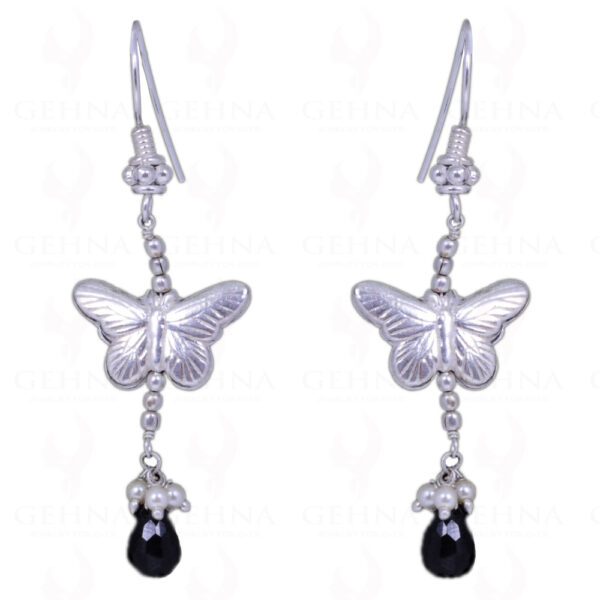 Black Spinel Gemstone Drops Earrings Made In .925 Sterling Silver ES-1063