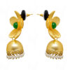 Pearl & Green Jade Color Studded Flower Shape Earrings FE-1063