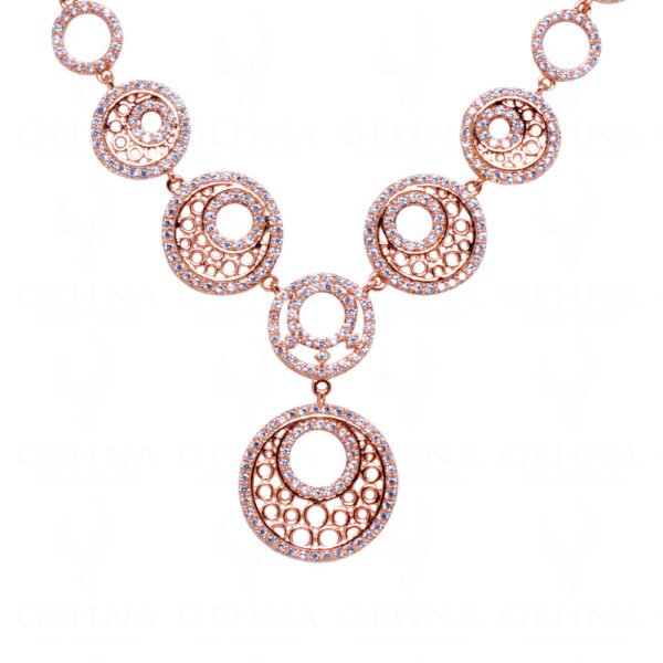 Rose Gold Plated Simulated Diamond Studded Stylish Necklace Set FN-1063