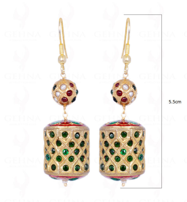 Pearl, Ruby & Emerald Stone Studded Jadau Bead & Drum Earrings LE01-1063