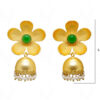 Pearl & Green Jade Color Studded Flower Shape Earrings FE-1063