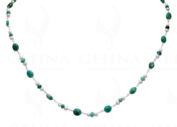 Pearl & Emerald Gemstone Bead Chain In .925 Sterling Silver Cm1064