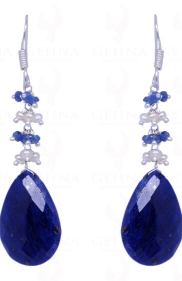 Pearl & Blue Sapphire Gemstone Earrings Made In .925 Sterling Silver ES-1064