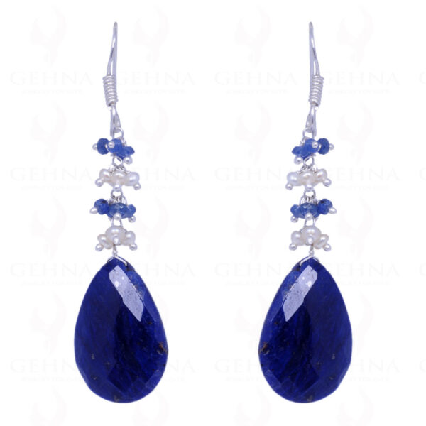 Pearl & Blue Sapphire Gemstone Earrings Made In .925 Sterling Silver ES-1064