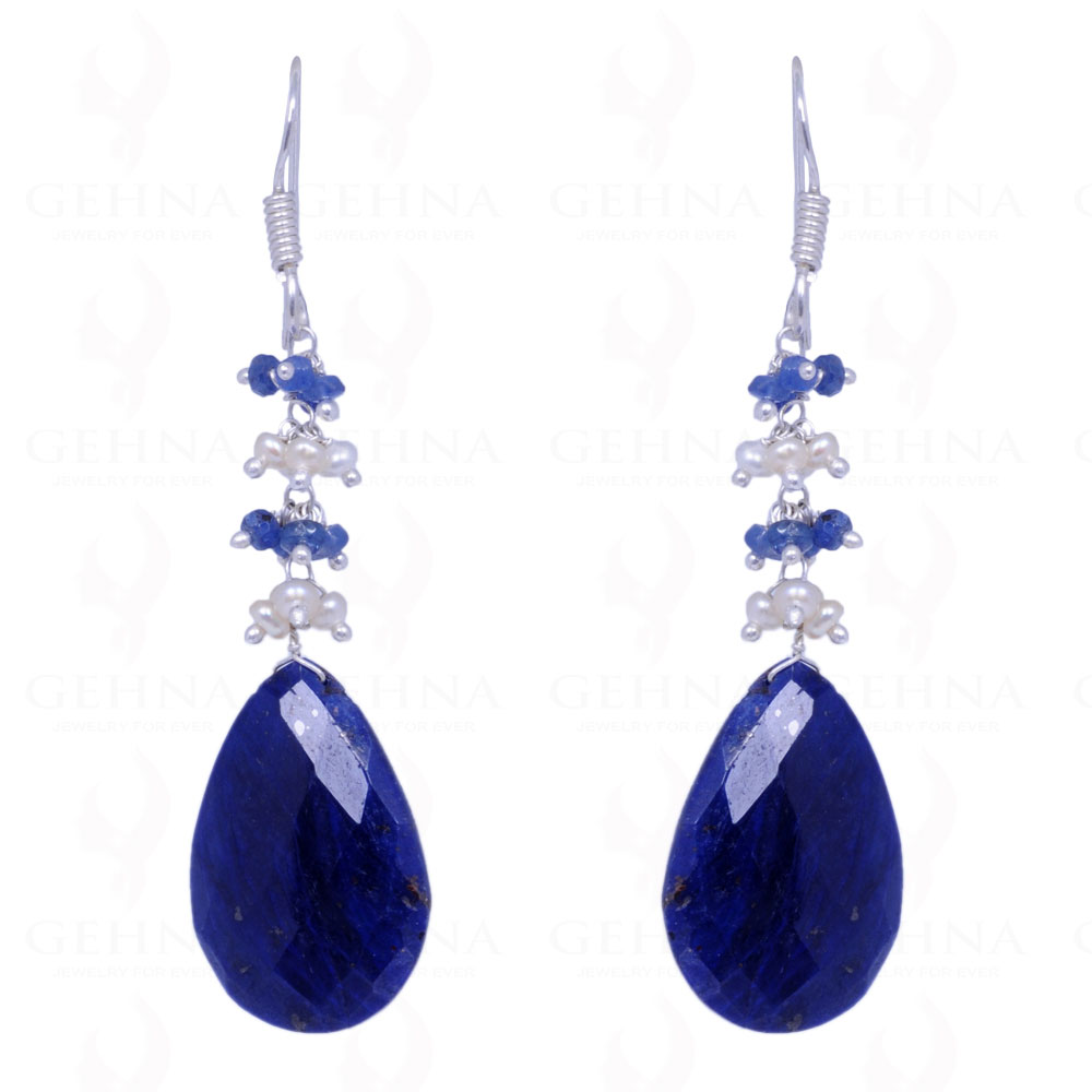 Pearl & Blue Sapphire Gemstone Earrings Made In .925 Sterling Silver ES-1064