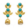 Pearl & Blue Turquoise Studded Gold Plated Earrings FE-1064