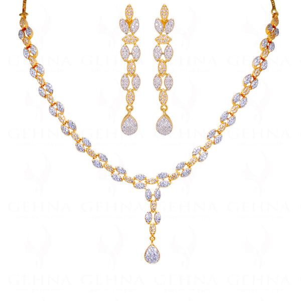 Dual Tone Gold Plated Simulated Diamond Studded Necklace Set FN-1064