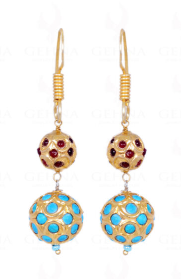 Ruby & Turquoise Stone Studded Jadau Ball Earrings LE01-1064