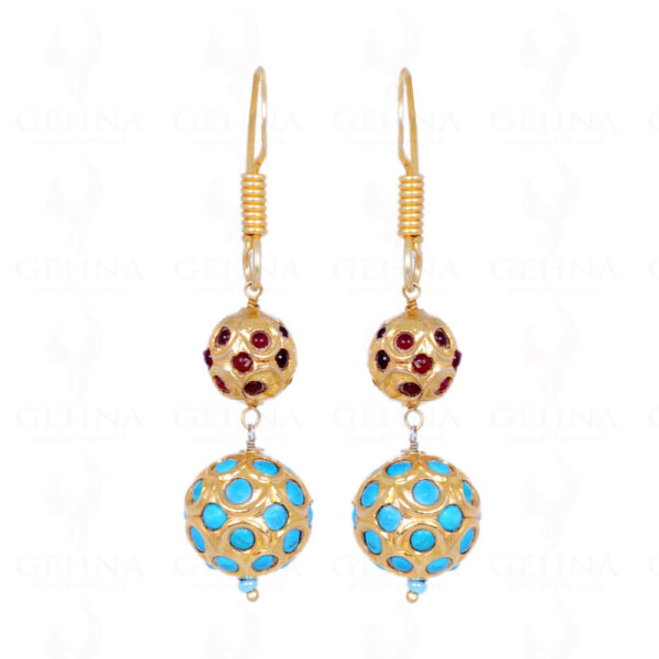 Ruby & Turquoise Stone Studded Jadau Ball Earrings LE01-1064