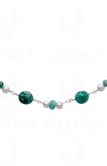 Pearl & Emerald Gemstone Bead Chain In .925 Sterling Silver Cm1064