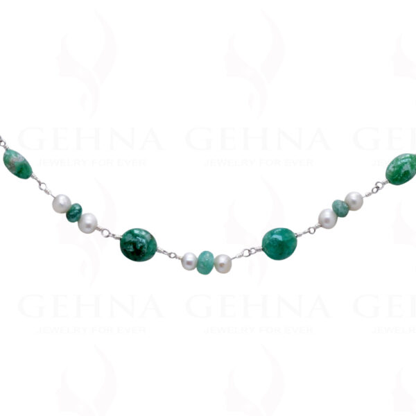 Pearl & Emerald Gemstone Bead Chain In .925 Sterling Silver Cm1064