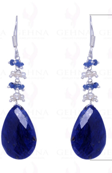 Pearl & Blue Sapphire Gemstone Earrings Made In .925 Sterling Silver ES-1064