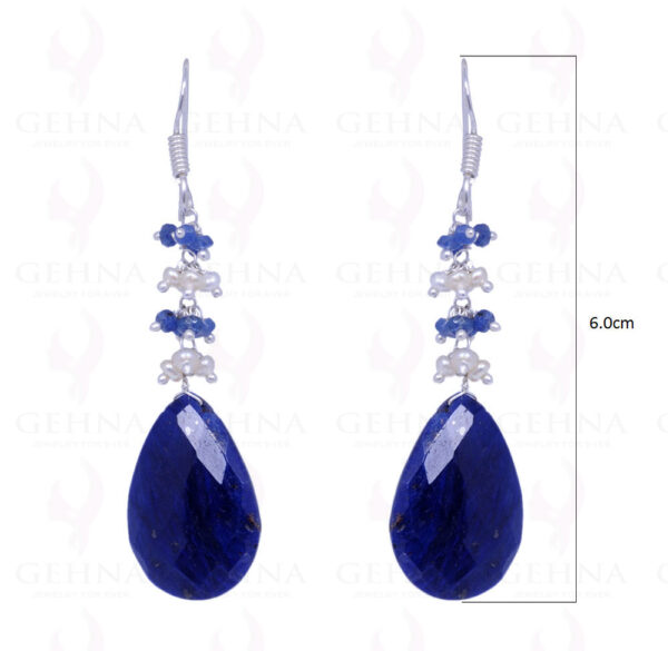 Pearl & Blue Sapphire Gemstone Earrings Made In .925 Sterling Silver ES-1064