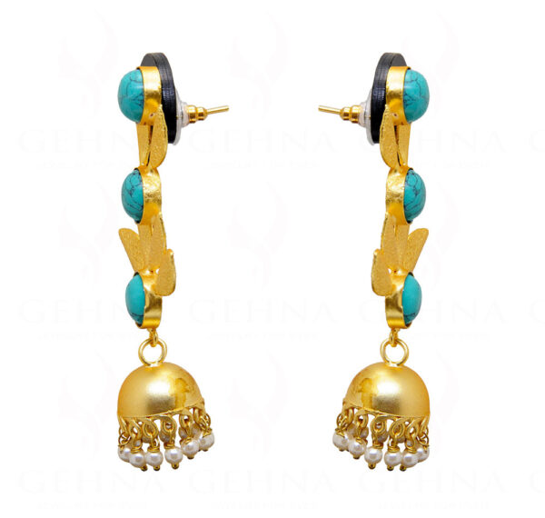 Pearl & Blue Turquoise Studded Gold Plated Earrings FE-1064