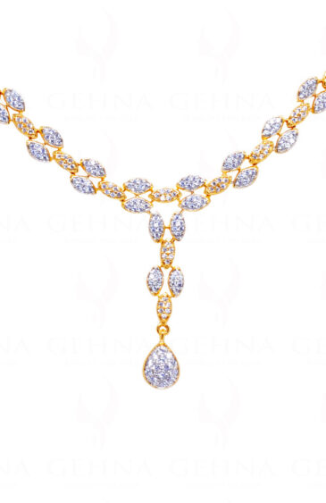 Dual Tone Gold Plated Simulated Diamond Studded Necklace Set FN-1064