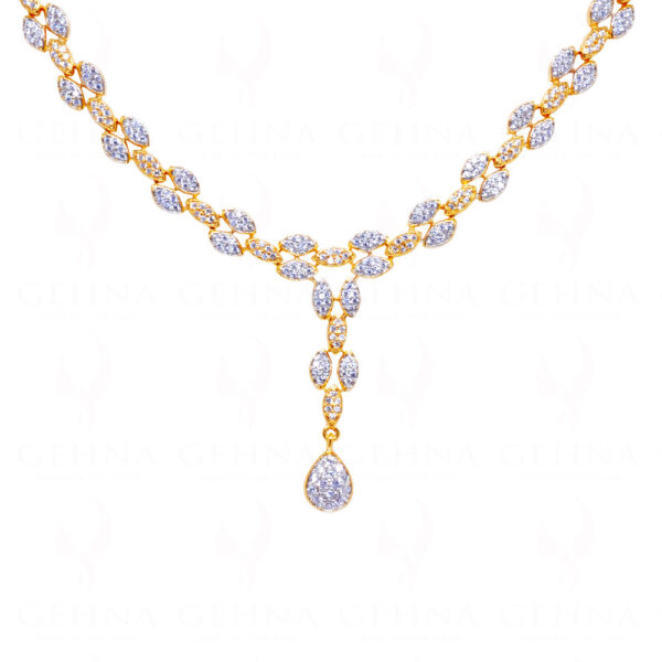 Dual Tone Gold Plated Simulated Diamond Studded Necklace Set FN-1064