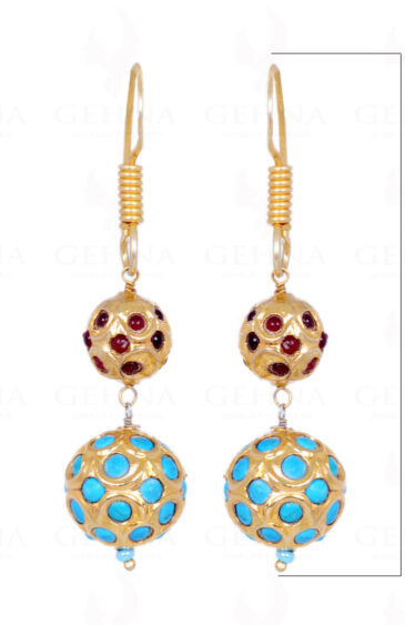 Ruby & Turquoise Stone Studded Jadau Ball Earrings LE01-1064