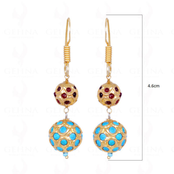 Ruby & Turquoise Stone Studded Jadau Ball Earrings LE01-1064