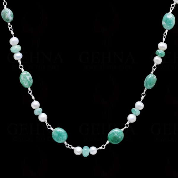 Pearl & Emerald Gemstone Bead Chain In .925 Sterling Silver Cm1064