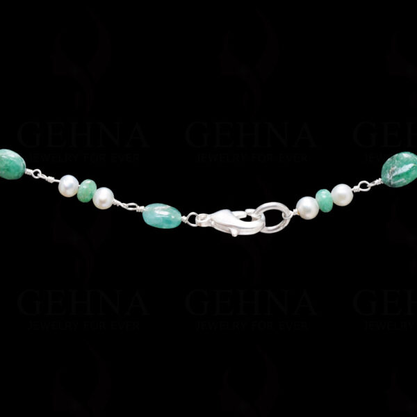 Pearl & Emerald Gemstone Bead Chain In .925 Sterling Silver Cm1064