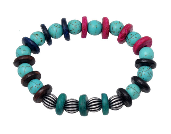 Wooden & Turquoise Gemstone Beaded Flexible Bracelet BS-1065