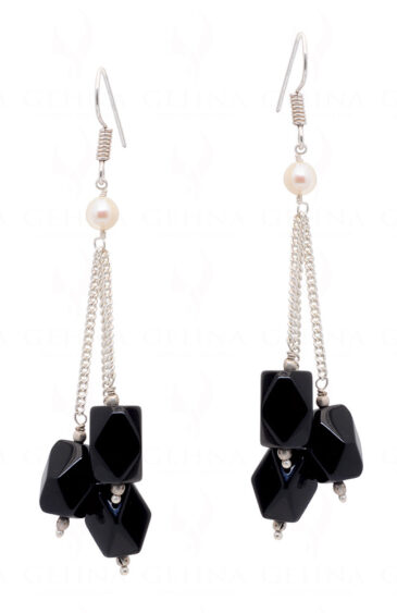 Pearl & Black Spinel Gemstone Earrings Made In .925 Sterling Silver ES-1065